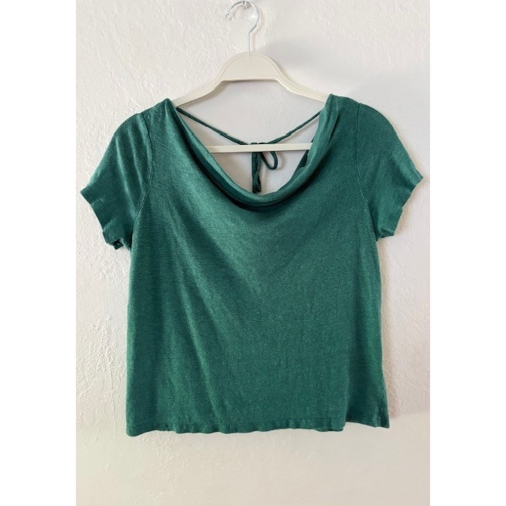 Maeve Anthropologie Green Linen Blend Cowl Neck Short Sleeve Top Small‎